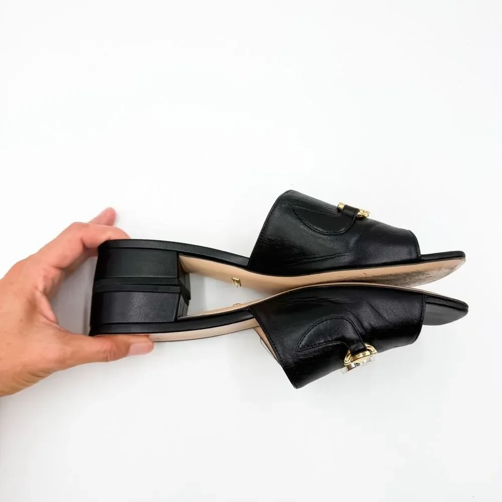 Gucci Zumi GG Horsebit Slide Sandals Black Mules EU 37.5 US 7.5